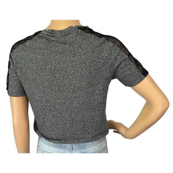 2/$15 Pink Victoria's Secret Fishnet Shoulder Crop Top Gray Short Sleeve Size XS - Picture 5 of 12